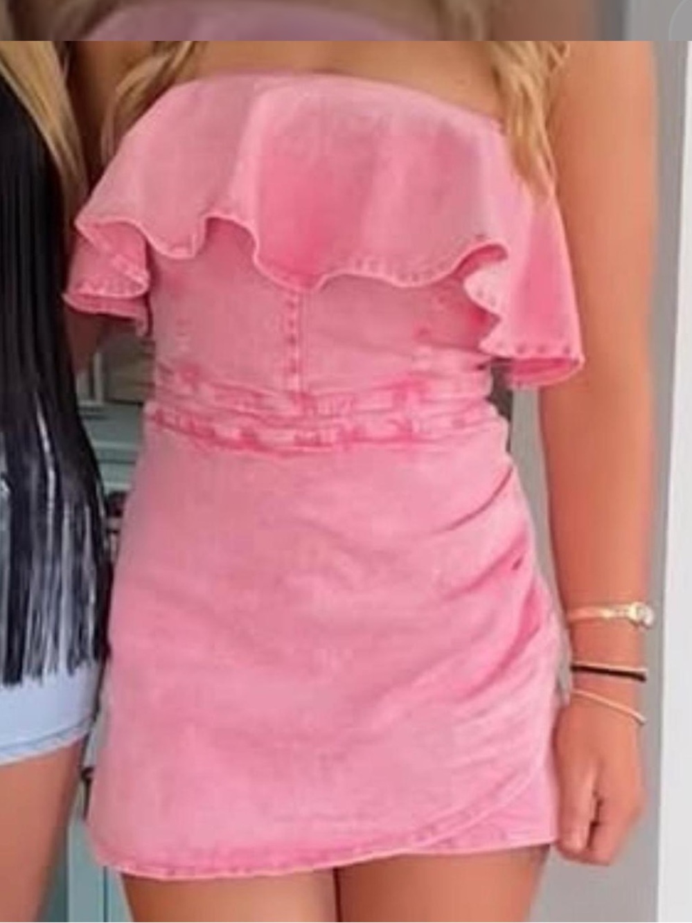 Pink Strapless Ruffle Mini Dress - Picture 2 of 3